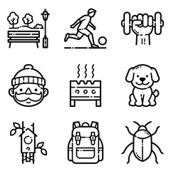 Park Flat Icon Set Isolated On White Background