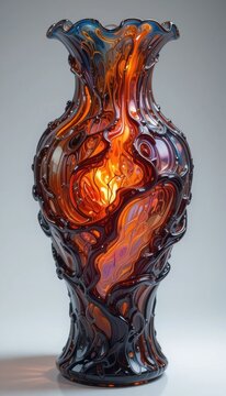 Close-up of an ornate crystal vase with lava-inspired biomorphs