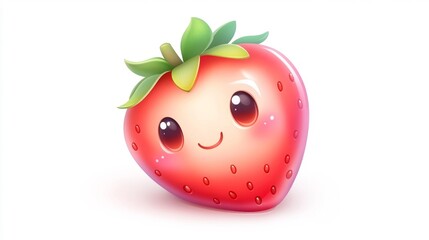 Obraz premium A cute kawaii strawberry character with a happy expression isolated on a white background. Generative AI