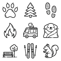 Park Flat Icon Set Isolated On White Background