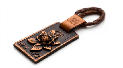 Vintage Handcrafted Wooden Bookmark with Lotus Flower Carving Isolated on White Background. Generative AI