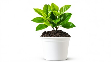 Small Plant in a White Pot Isolated on White Background. Generative AI