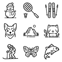 Park Flat Icon Set Isolated On White Background