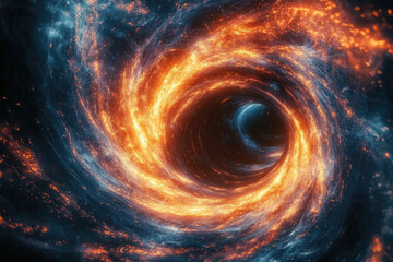 Obraz premium Fiery cosmic swirl, a mesmerizing vortex of energy and light, leading into a dark abyss.