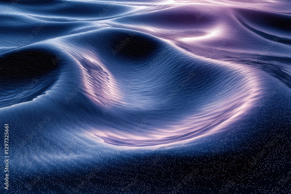 Poster Abstract digital landscape with undulating waves and glowing particles, creating a mesmerizing cosmic scene.