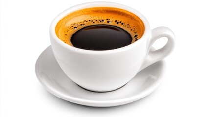 Fototapeta premium Cup of Black Coffee with Foam and Froth Isolated on White Background. Generative AI