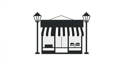 Simple store front, street scene, night time, illustration, shop, storefront, vector, background, graphic