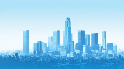 Fototapeta premium Los Angeles Skyline, Panoramic View, Light Blue Tone, Cityscape
