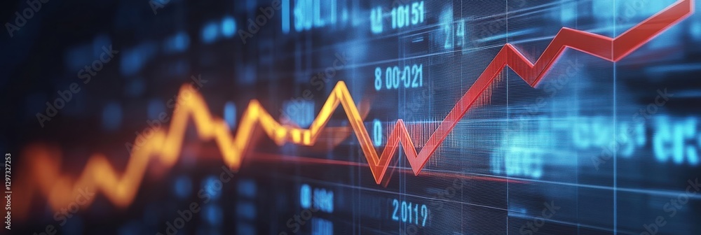 Poster steady growth shown in a graph with an up arrow indicating positive trends in data analysis