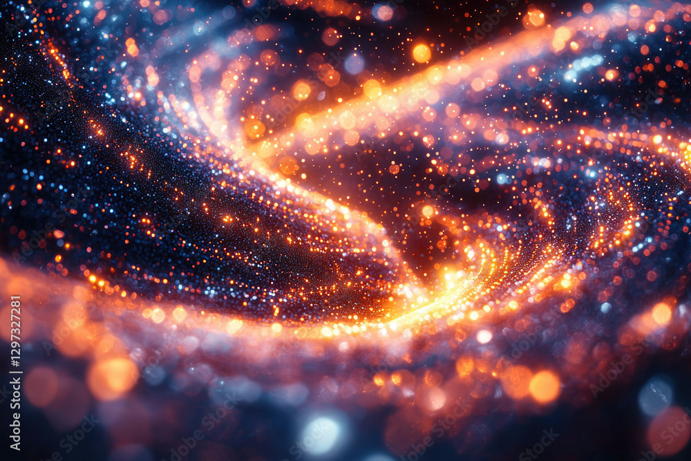 Poster a mesmerizing swirl of vibrant orange and blue sparks, creating a dynamic and energetic abstract art