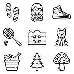 Park Flat Icon Set Isolated On White Background