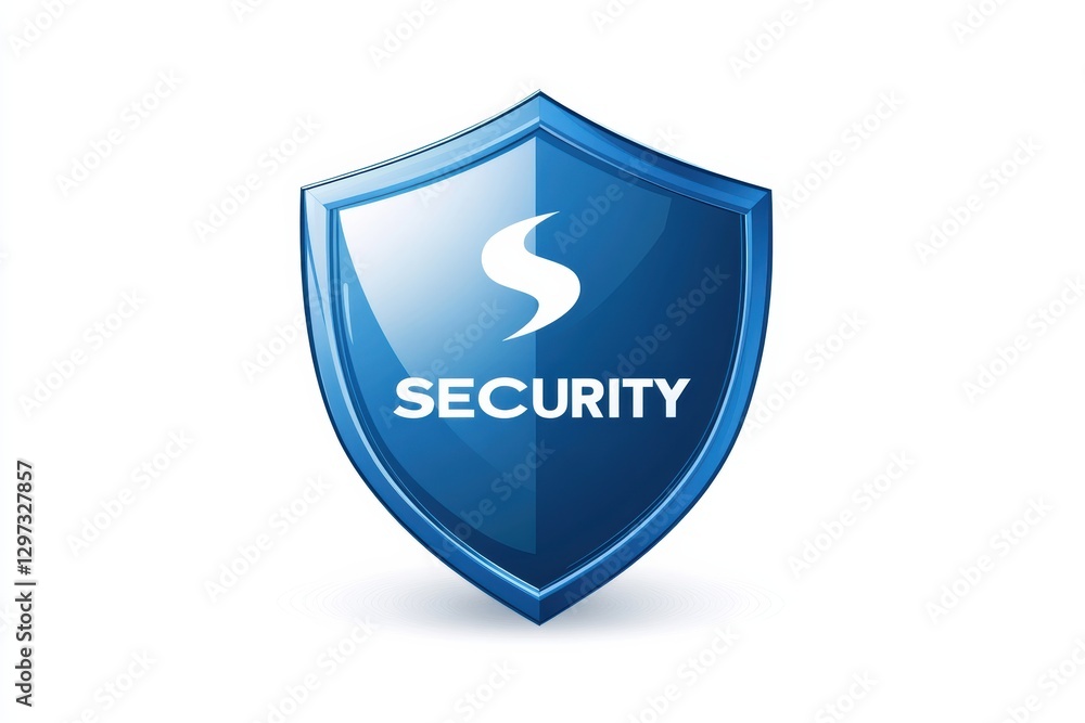 Poster vector logo of a blue shield symbolizing protection with text emphasizing security features