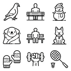 Park Flat Icon Set Isolated On White Background