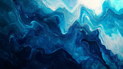 Obraz premium Abstract swirling blue and turquoise waves in a fluid pattern, resembling the depth of the ocean.