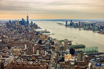The New York City skyline looking south towards lower Manhattan.