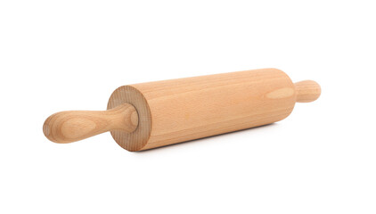 One wooden rolling pin isolated on white