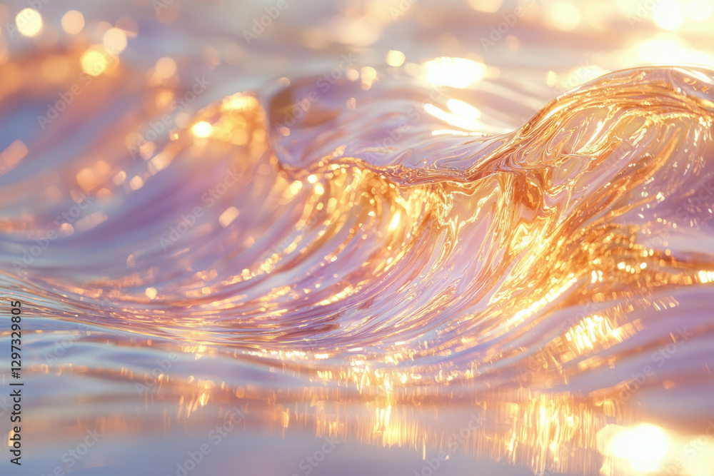 Poster Golden hour sunlight reflects on a gently rolling wave, creating a shimmering, ethereal effect.