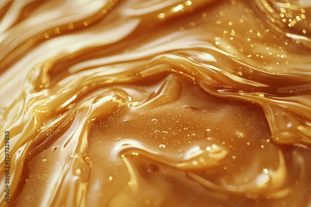 Poster close-up view of golden, viscous liquid with a smooth, flowing texture.