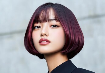Woman with trendy short hair, urban background, fashion portrait