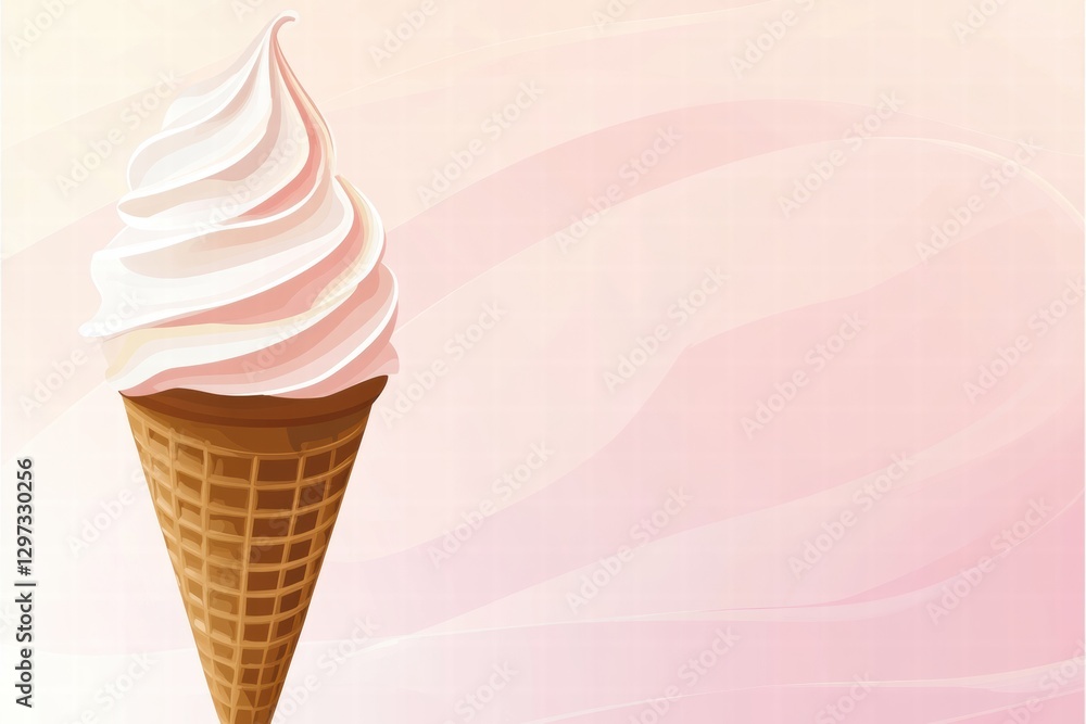 Poster Soft serve ice cream cone with smooth swirls against a pastel background. Generative AI