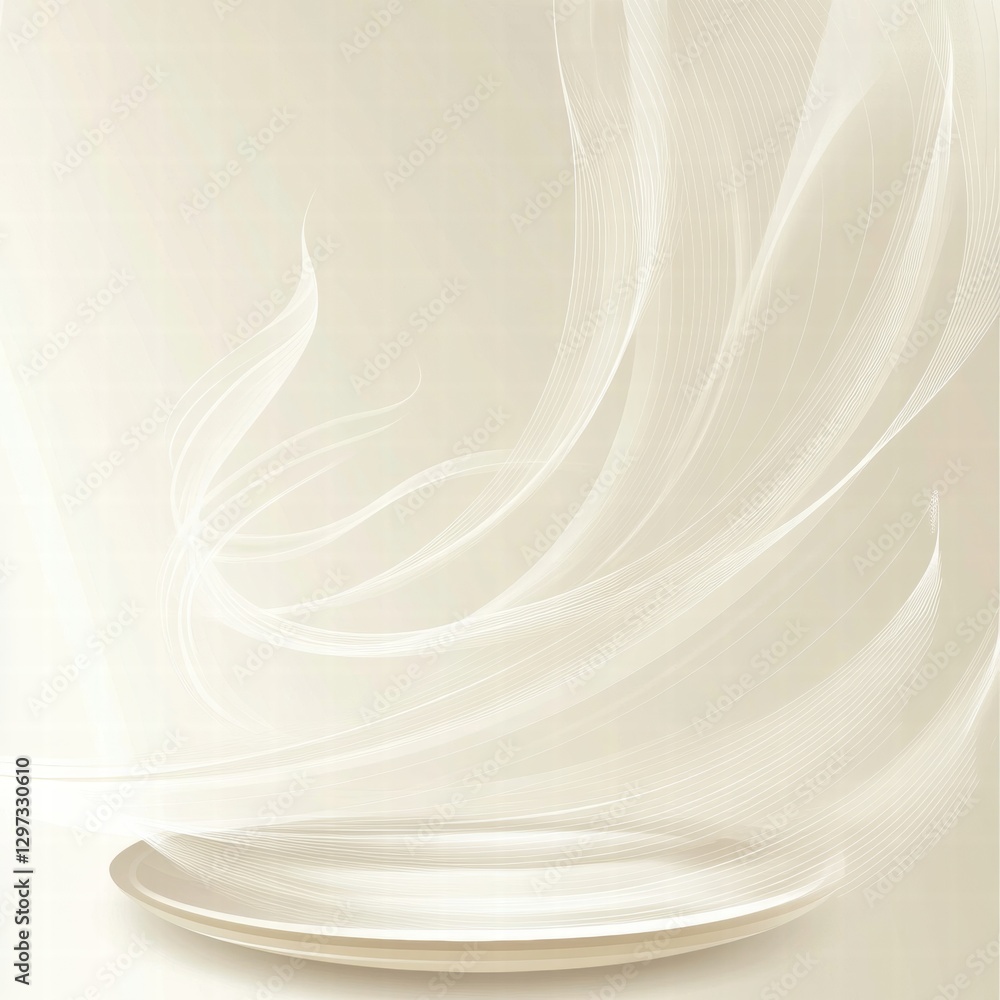 Poster Elegant white swirls rise above a simple plate creating a soft, ethereal atmosphere in a minimalist setting. Generative AI