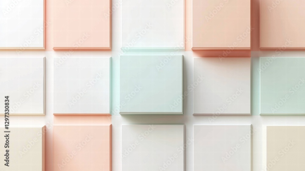 Poster Textured pastel tiles arranged in an aesthetic pattern, creating a modern decorative element for interior spaces. Generative AI
