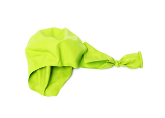 One green popped balloon isolated on white