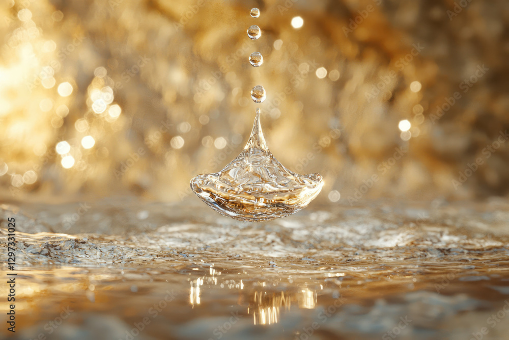 Poster a captivating image of a water droplet creating a stunning crown-like shape upon impact, against a b