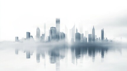 Obraz premium Misty City Skyline Reflection - Urban Landscape in Fog