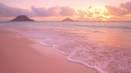 Obraz premium Pink sunrise over ocean beach.