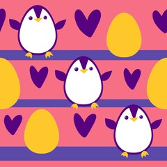 Easter animals seamless penguin and eggs pattern for wrapping paper and fabrics and linens and spring kitchen textiles