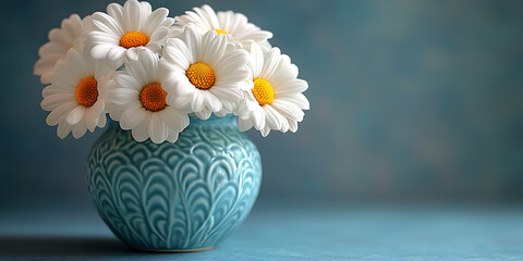 vase with daisies - blue background