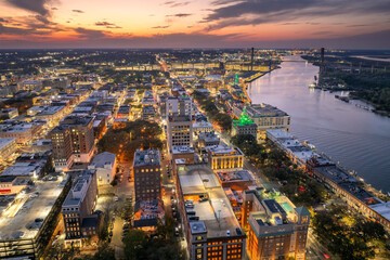 Savannah, Georgia. Urban landscape of old historical city. USA cityscape at sunset