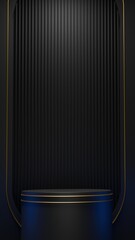 Black podium, for various topics and advertising, podiums for products with gold, 3D rendering