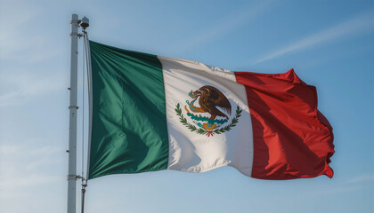 Waving Bandera Nacional. Mexico&rsquo;s Tricolor Flag in the Breeze. A Symbol of History, Independence, and National Identity.