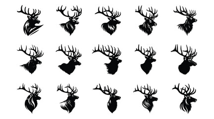ElvElk head black silhouette vector illustration, elk head logo vector, bull elk silhouette, simple elk silhouette