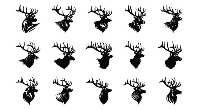 ElvElk head black silhouette vector illustration, elk head logo vector, bull elk silhouette, simple elk silhouette