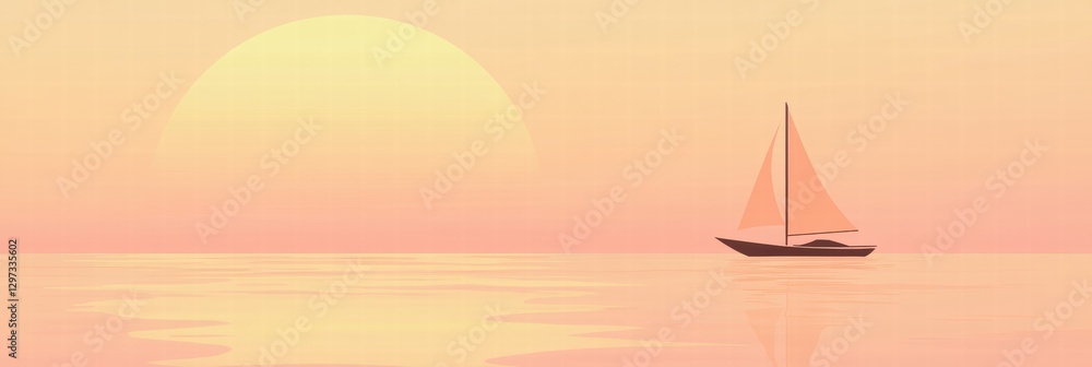 Poster sunset sail across calm waters with serene atmosphere and soft colors. generative ai