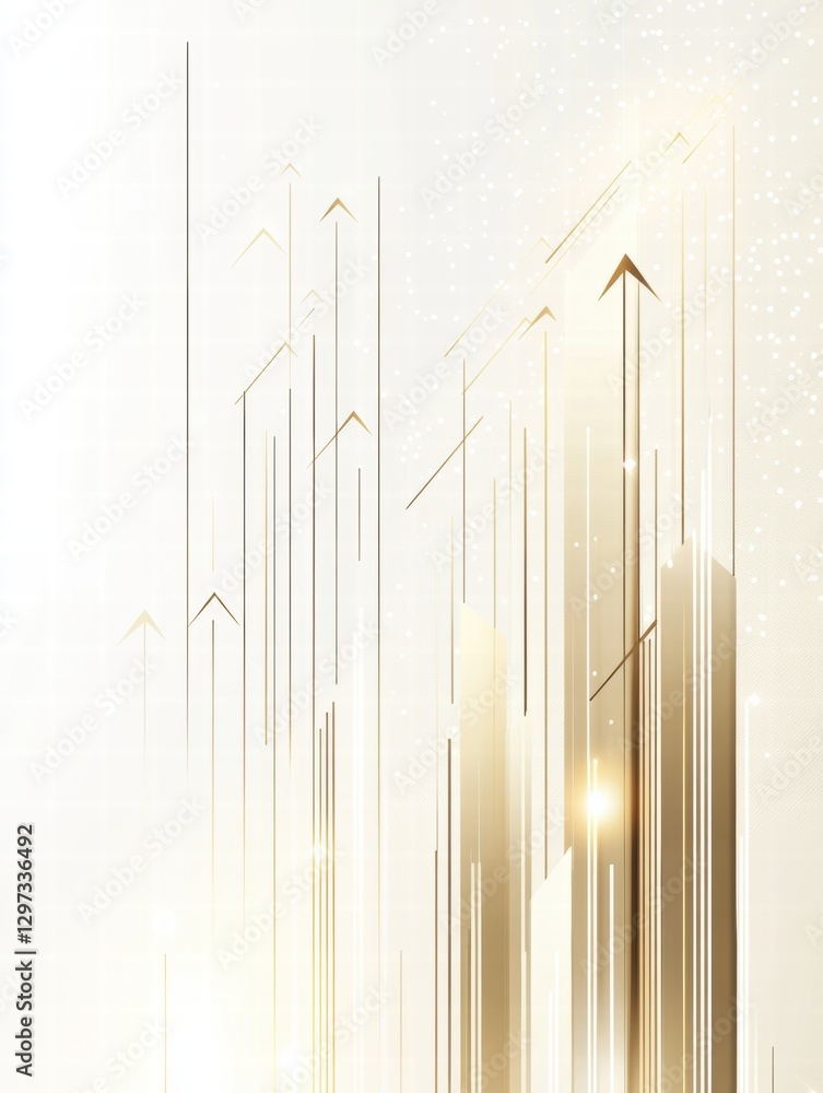 Poster abstract golden geometric design featuring upward arrows on a soft white background in a modern styl