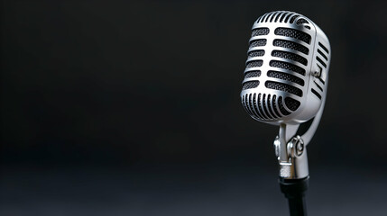 Vintage microphone on dark background, ready for broadcast