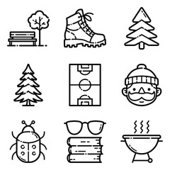 Park Flat Icon Set Isolated On White Background