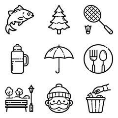 Park Flat Icon Set Isolated On White Background