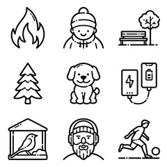 Park Flat Icon Set Isolated On White Background