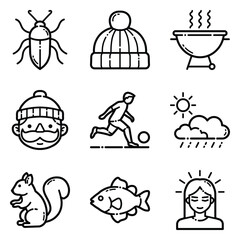 Park Flat Icon Set Isolated On White Background