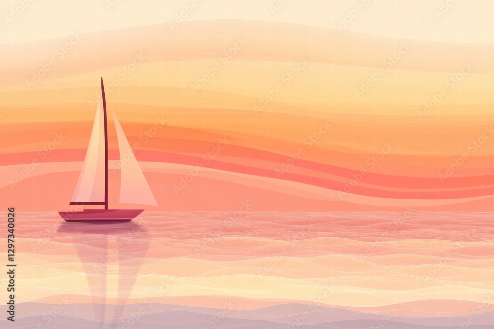 Poster sailboat gliding calmly on tranquil waters during a serene sunset over gentle waves. generative ai