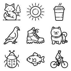 Park Flat Icon Set Isolated On White Background