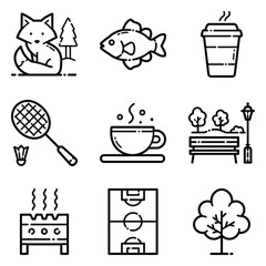 Park Flat Icon Set Isolated On White Background