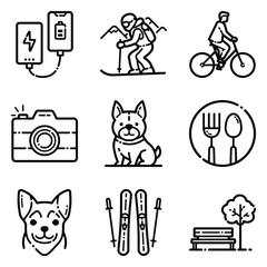 Park Flat Icon Set Isolated On White Background