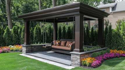 Fototapeta premium Elegant Outdoor Swing Pavilion in Backyard