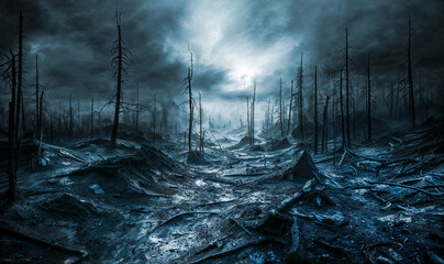 Post-Apocalyptic Burned Forest Landscape